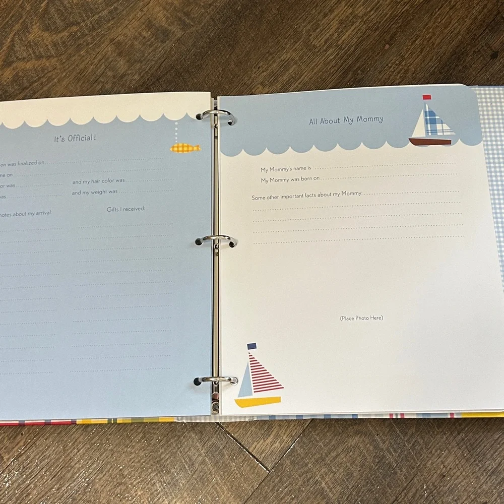 New Hallmark Baby Five-Year Memory‎ Book - Blue Plaid Customizable Nautical